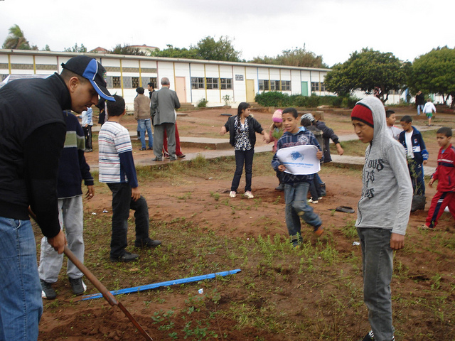 Students planting trees in Tmara, Morocco
