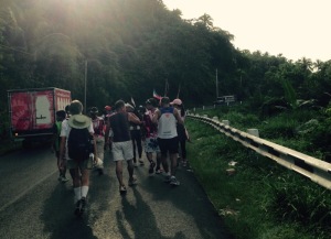 Climate Walkers greet the sun walking as they exit Catbalogan City in Samar.