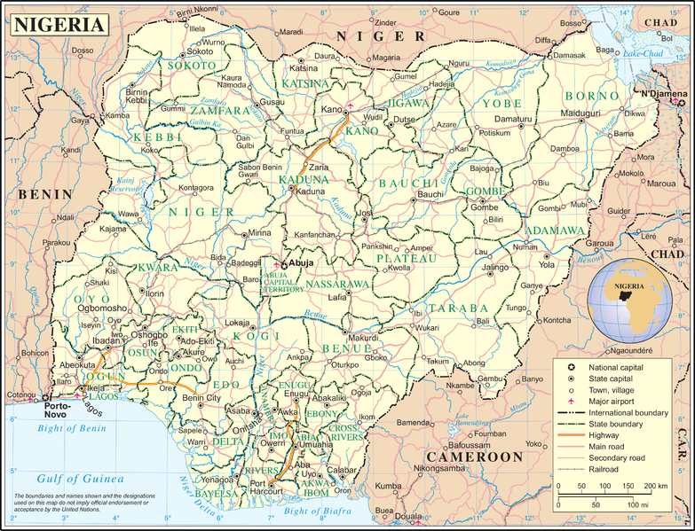 Map of Nigeria showing provinces