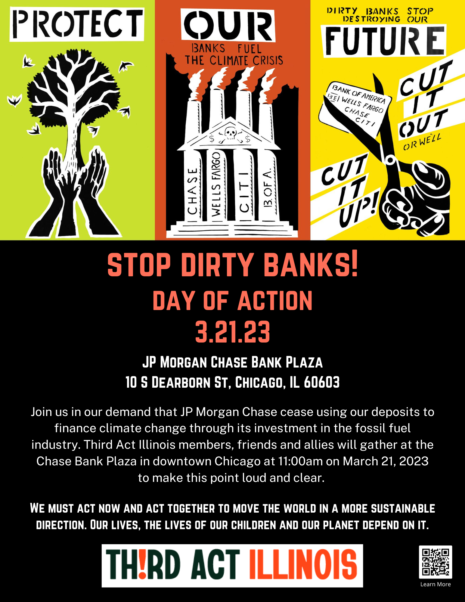 Flyer for day of action against dirty banks like Chase.
