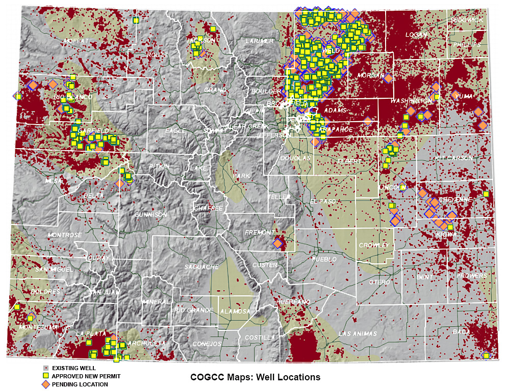 COGCC map indicating well locations throughout Colorado