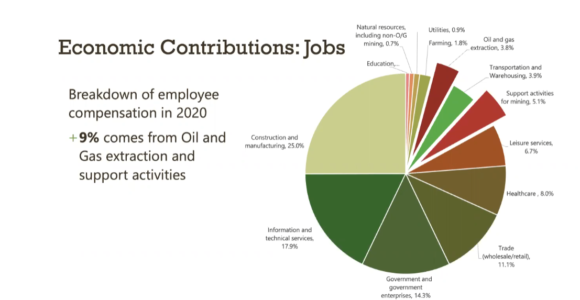 Pie chart of economic contributions in jobs