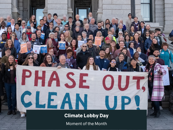 Activists gather in front of the Denver Capitol Building for Climate Lobby Day 2024