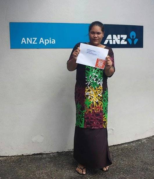 Samoan Climate Warrior, Raedena Solomona, moments before delivering the letter to ANZ in Samoa.
